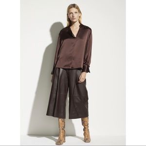 Vince Silk Front Drape Blouse in Chocolate